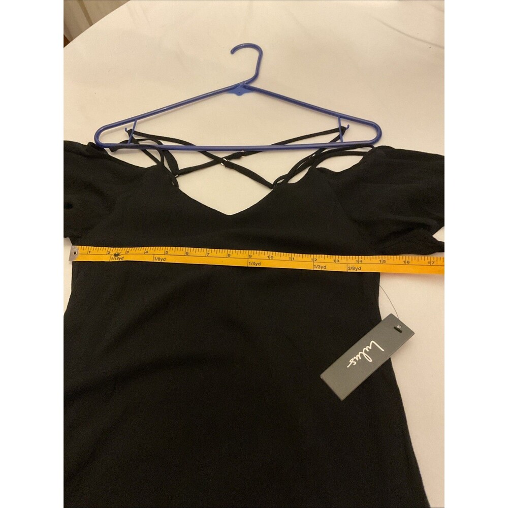 Lulus “Afterglow” Black Scrappy Cold-Shoulder Shift Dress XS - Picture 6 of 10